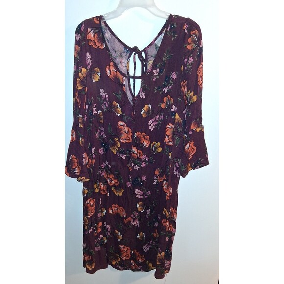 Terra & Sky Burgundy Floral 3/4 Sleeve Dress Sz 1X - Picture 1 of 3